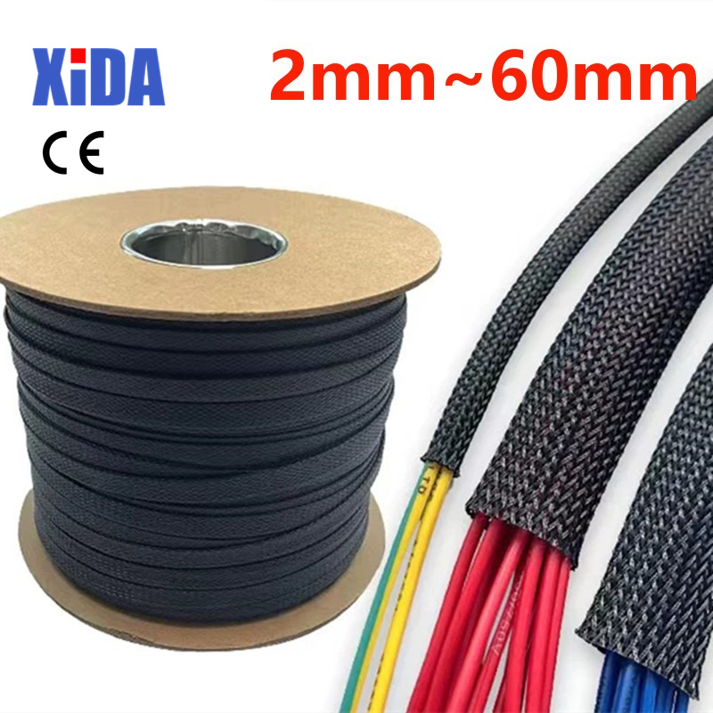 Cable Sleeve Braided - 5/10M สีดําฉนวน Braid Sleeving 2/4/6/8/10/12/15/20/25 มม.แน่นสัตว์เลี้ยงสายไฟป้องกันขยายสายลูกลวด