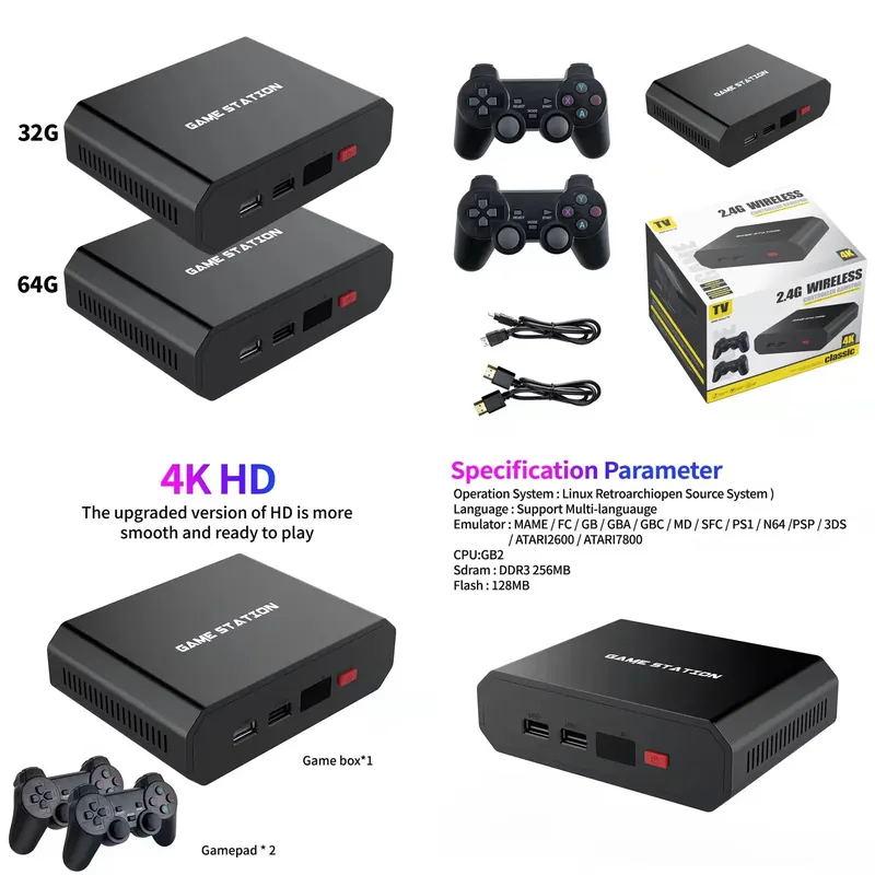 Gaming Accessories Console - เครื่องเล่นวิดีโอเกม M8plus HD พร้อมกล่องคอนโซล คอนโทรลเลอร์ไร้สายคู่ 2.4G