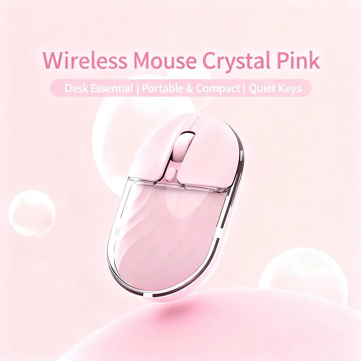 Gaming Accessories Pink - เมาส์ไร้สายขนาดเล็กโปร่งใส 2.4G บลูทูธโหมดคู่ Type-C ชาร์จได้ เงียบ