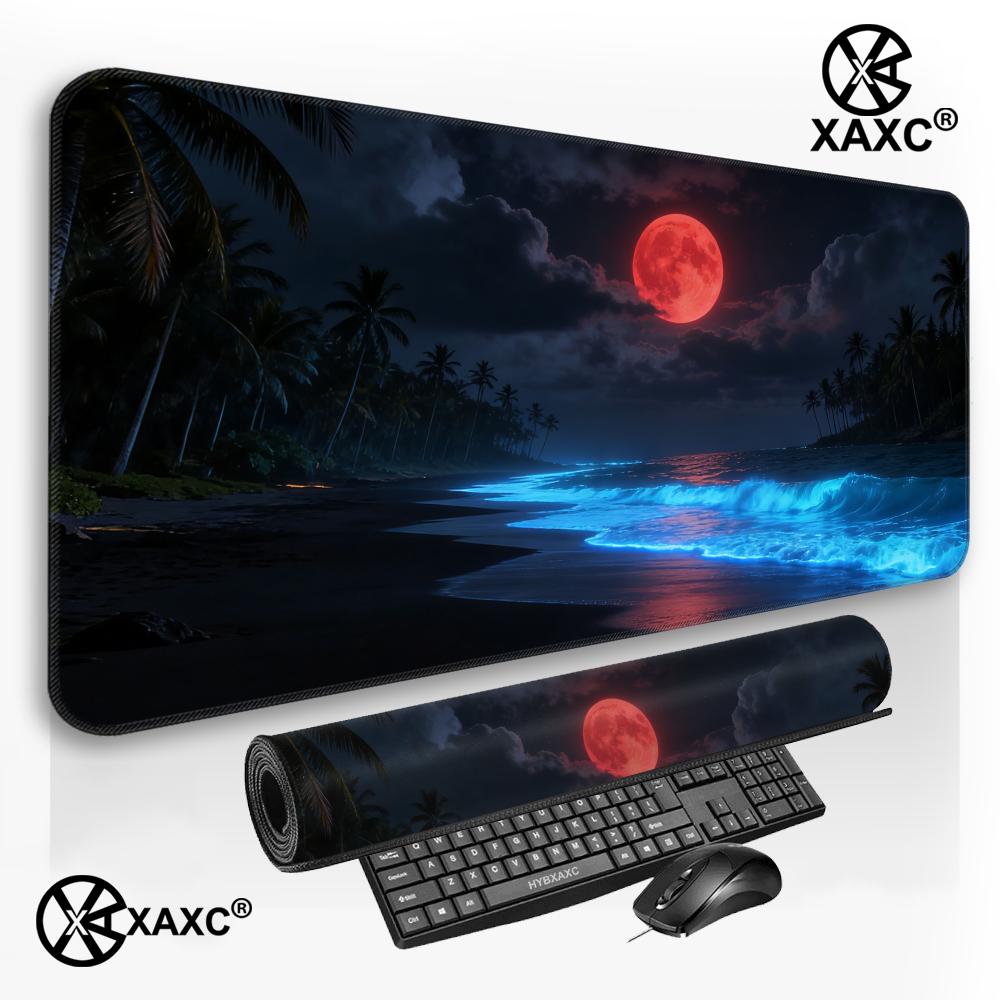Gaming Accessories Pink - แผ่นรองเมาส์อนิเมะลายซากุระสีชมพูขนาด XXL แผ่นรองเมาส์เกมมิ่งขนาดใหญ่ อุปกรณ์เสริมคอมพิวเตอร์ แผ่นรองโต๊ะแบบเย็บขอบ