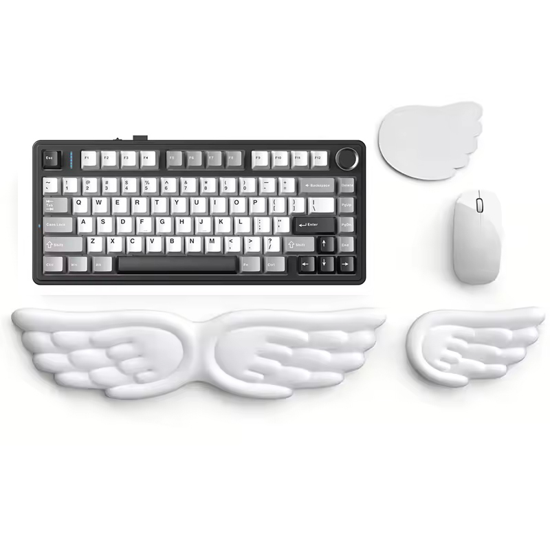 Wrist Rest Ergonomic - แผ่นรองข้อมือสำหรับคีย์บอร์ดและเมาส์ รูปทรงปีกนางฟ้า ทำจากเมมโมรี่โฟม รองรับข้อมือ สำหรับใช้กับคอมพิวเตอร์สำนักงานและแล็ปท็อป