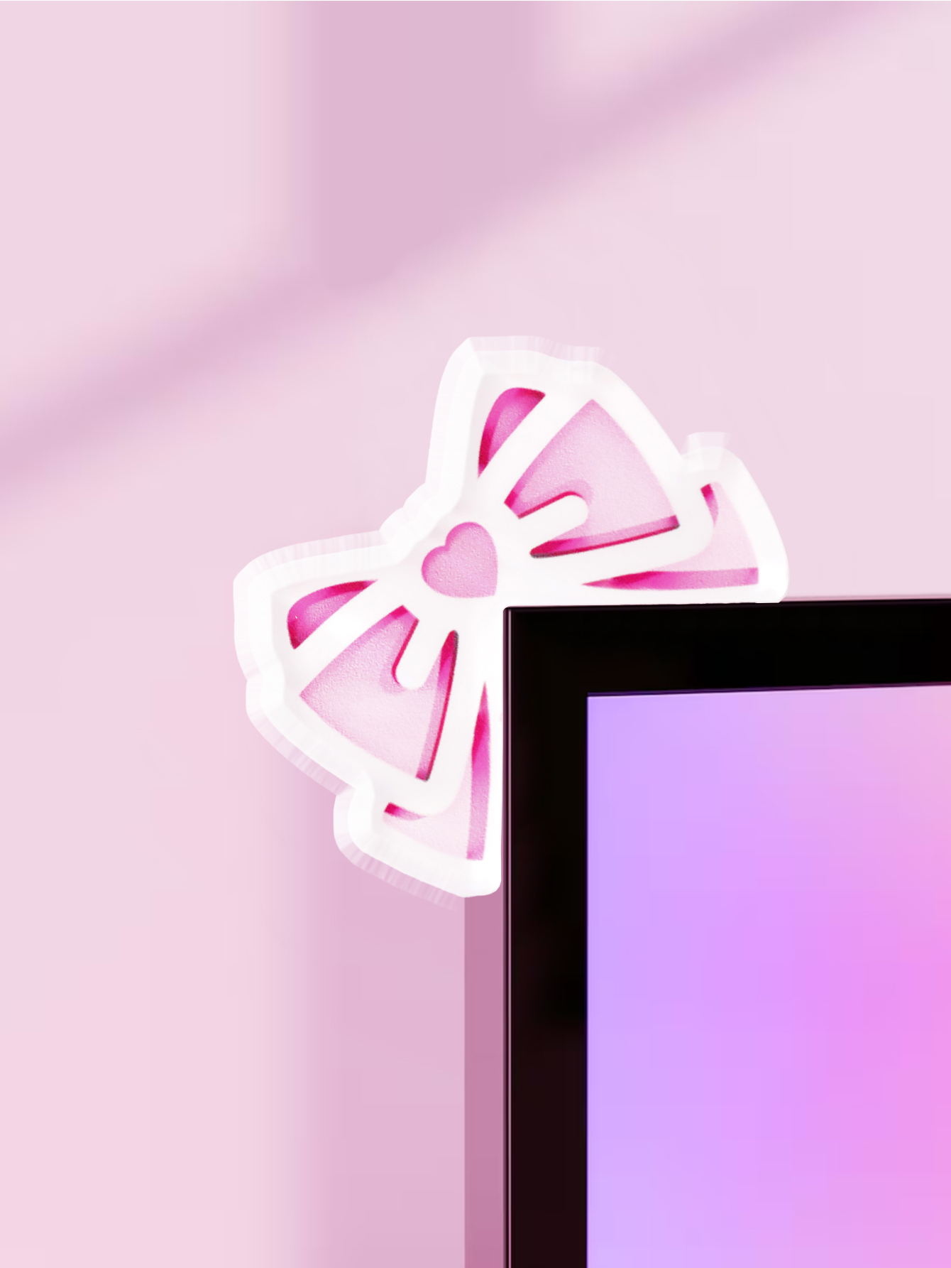 Gaming Accessories Pink - โบว์ตกแต่งจอคอมพิวเตอร์สุดน่ารัก สีชมพู ทำจากอะคริลิก อุปกรณ์เสริมสำหรับคอมพิวเตอร์ ของตกแต่งโต๊ะทำงานน่ารัก สำหรับจัดเซ็ตเกมมิ่ง