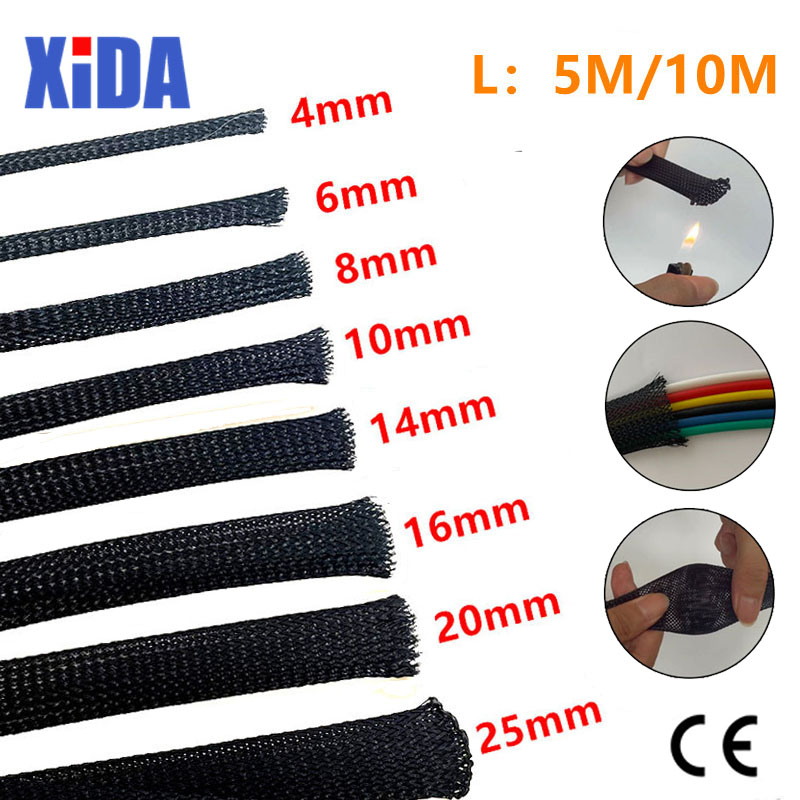 5/10M สีดำลวด PET ฉนวน Braid S - Cable Sleeve Braided บทวิจารณ์และราคา