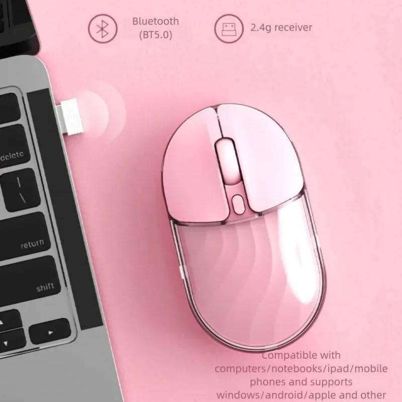 เมาส์ไร้สายขนาดเล็กโปร่งใส 2.4 - Gaming Accessories Pink บทวิจารณ์และราคา